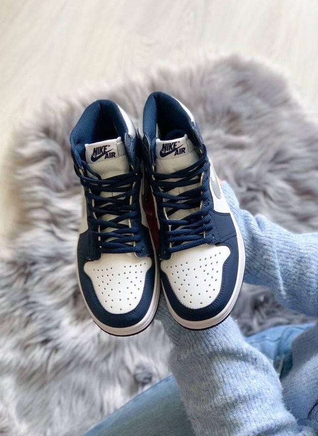 Jordan 1 white store and navy blue