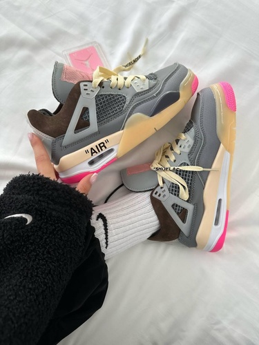 Баскетбольные кроссовки Nike Air Jordan 4 x Off White Grey Pink 9952 фото