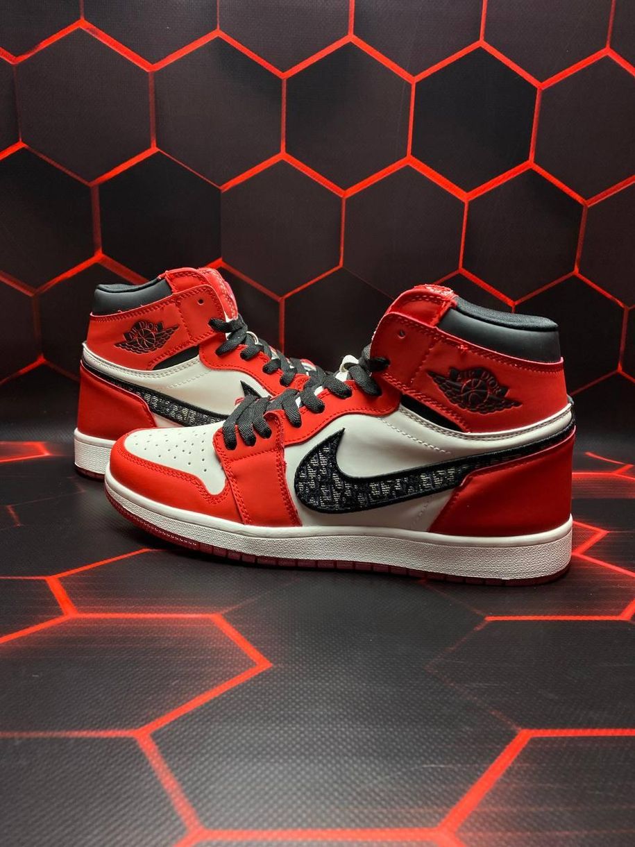Баскетбольні кросівки Nike Air Jordan 1 Retro x Dior Red Black 7774 фото