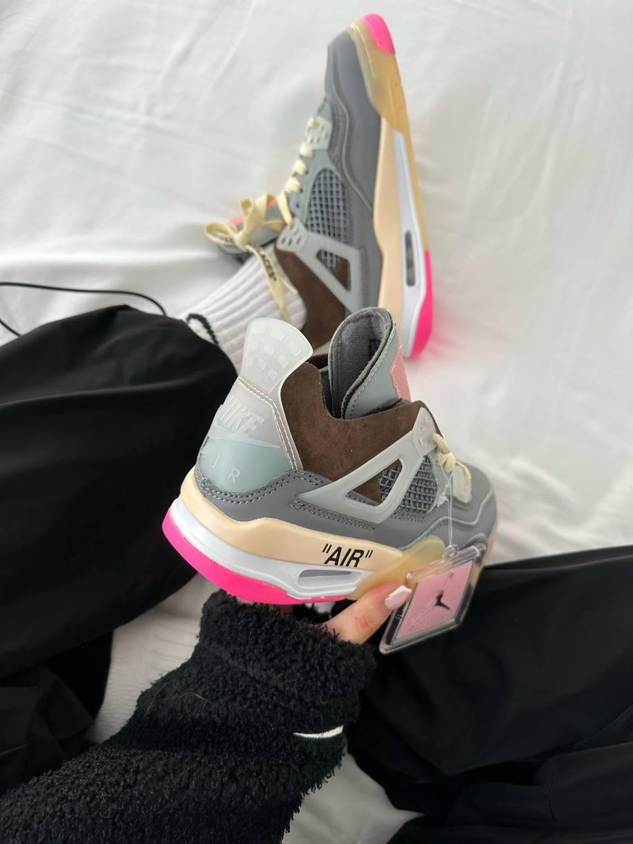 Баскетбольні кросівки Nike Air Jordan 4 x Off White Grey Pink 9952 фото