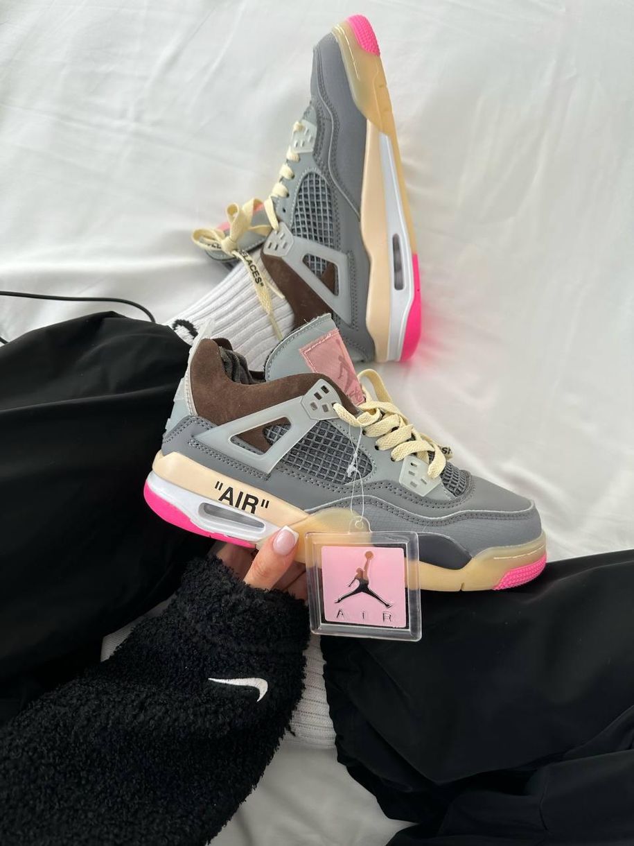 Баскетбольні кросівки Nike Air Jordan 4 x Off White Grey Pink 9952 фото