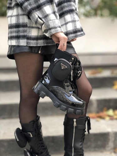Prada Leather Boots Nylon Pouch Black 4 5001 фото