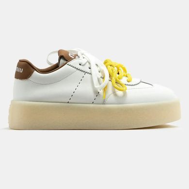 Miu Miu Platform Sneakers White Brown Yellow