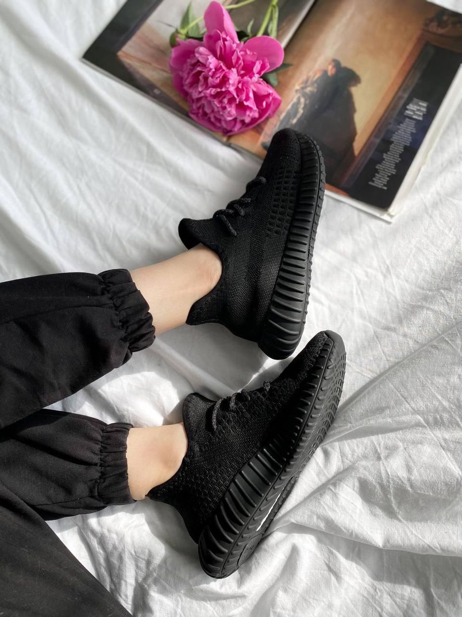 Кросівки Adidas Yeezy Boost 350 Black (Рефлективні шнурки) 7938 фото