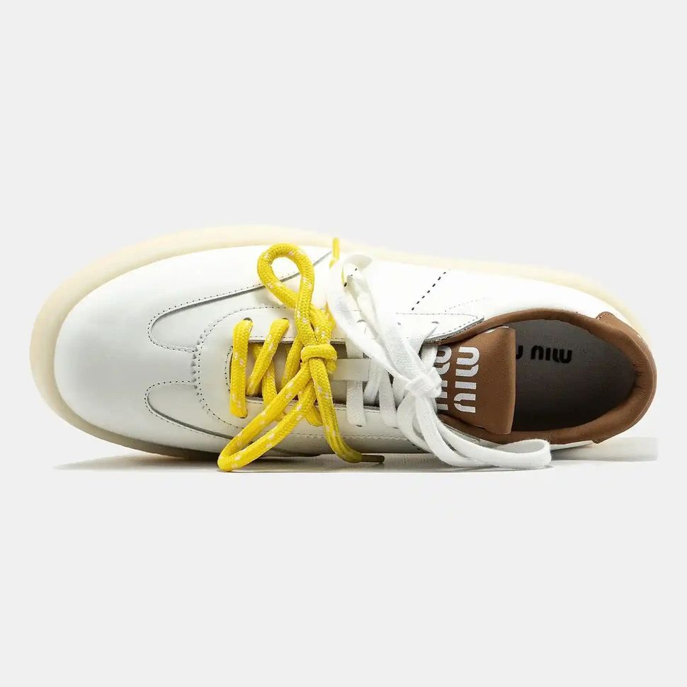 Miu Miu Platform Sneakers White Brown Yellow