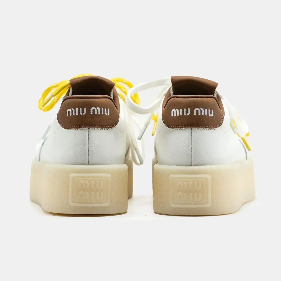 Miu Miu Platform Sneakers White Brown Yellow