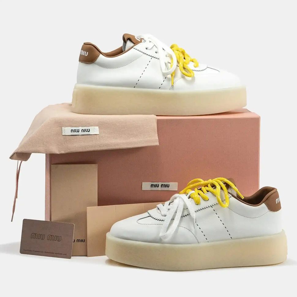 Miu Miu Platform Sneakers White Brown Yellow