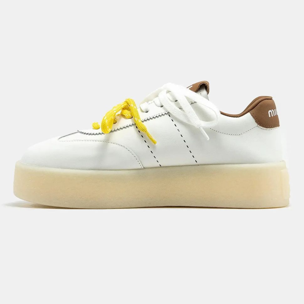 Miu Miu Platform Sneakers White Brown Yellow