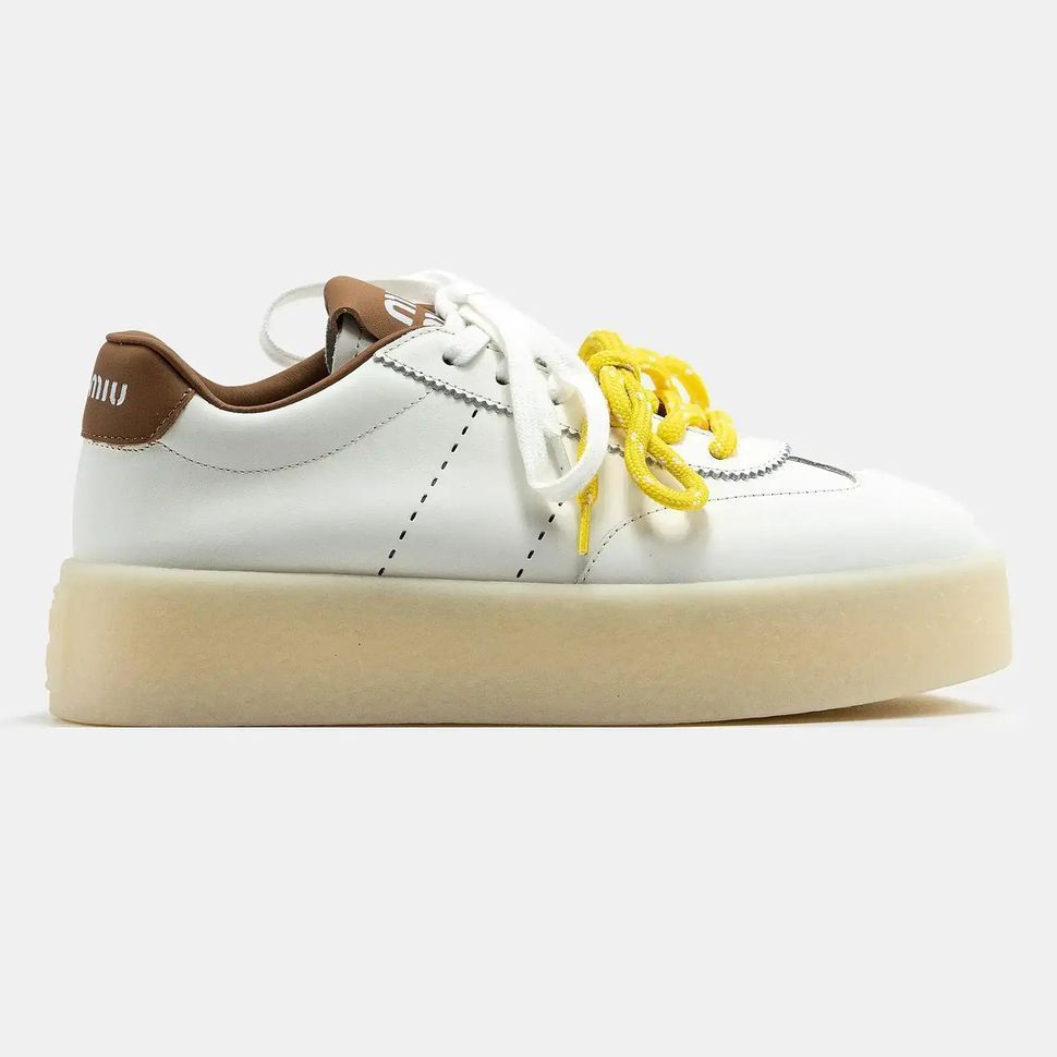 Miu Miu Platform Sneakers White Brown Yellow