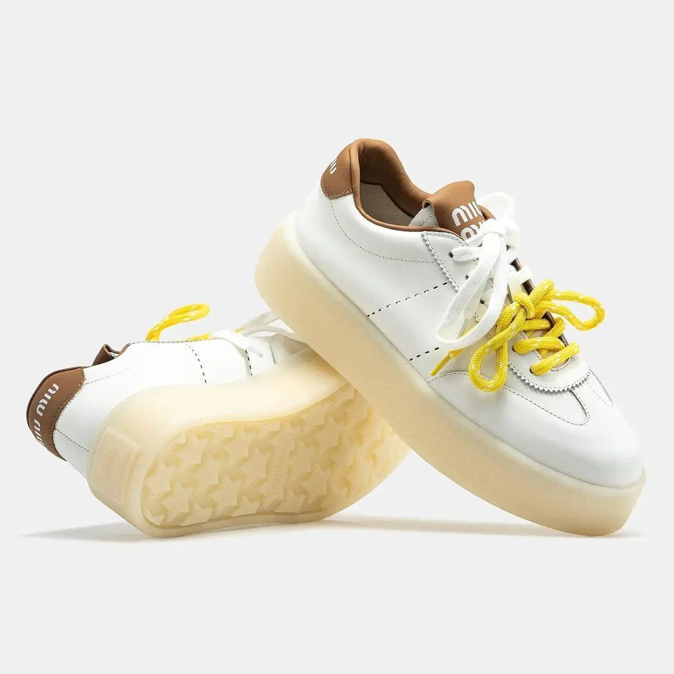 Miu Miu Platform Sneakers White Brown Yellow