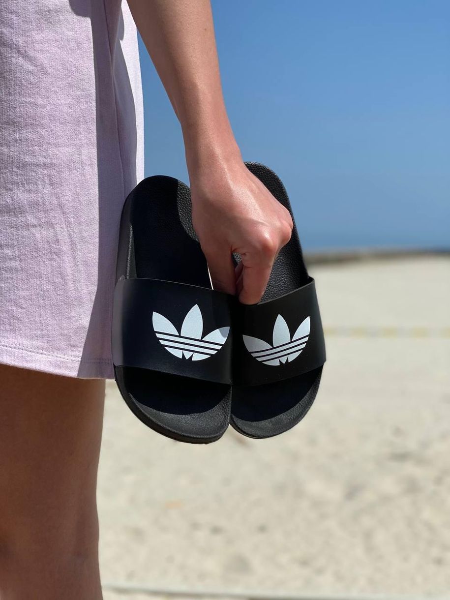 Шльопанці Adidas Black Logo White 7747 фото