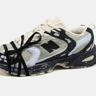 New Balance 530 Cream Black Paint Splatter, 36