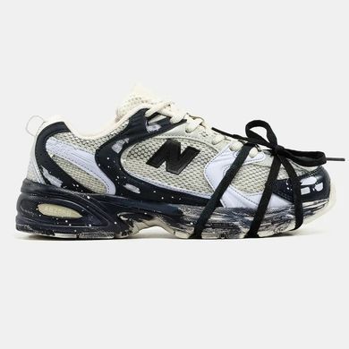 New Balance 530 Cream Black Paint Splatter, 36