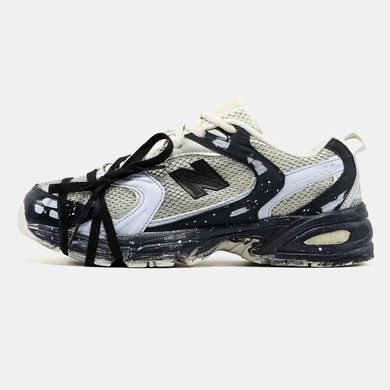 New Balance 530 Cream Black Paint Splatter, 36