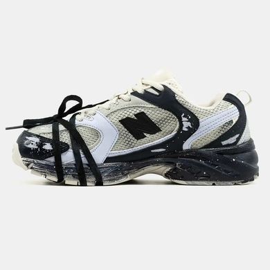 New Balance 530 Cream Black Paint Splatter, 36