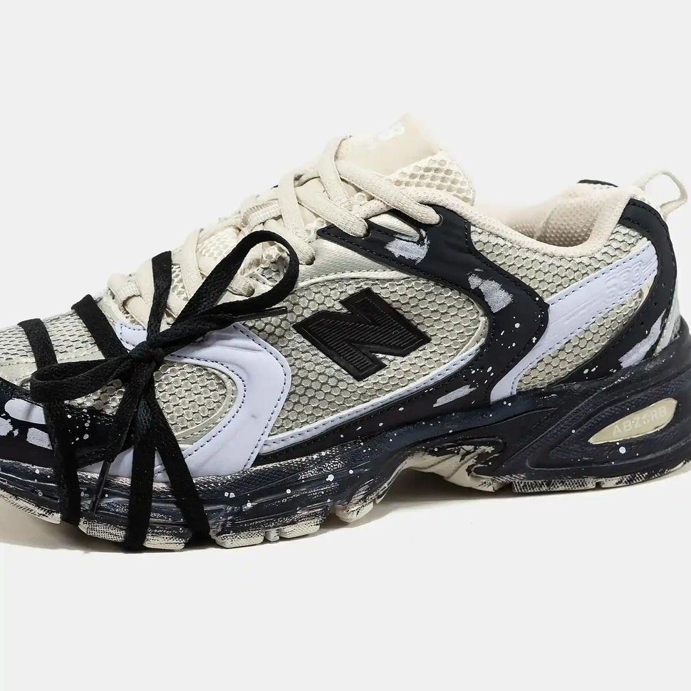 New Balance 530 Cream Black Paint Splatter, 36