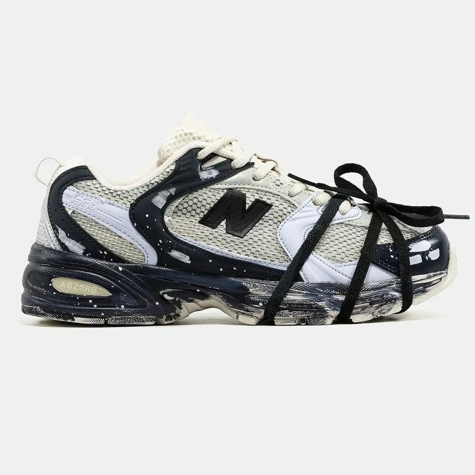 New Balance 530 Cream Black Paint Splatter, 36