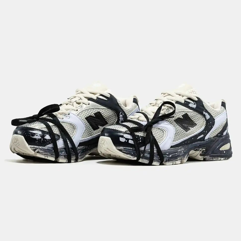 New Balance 530 Cream Black Paint Splatter, 36