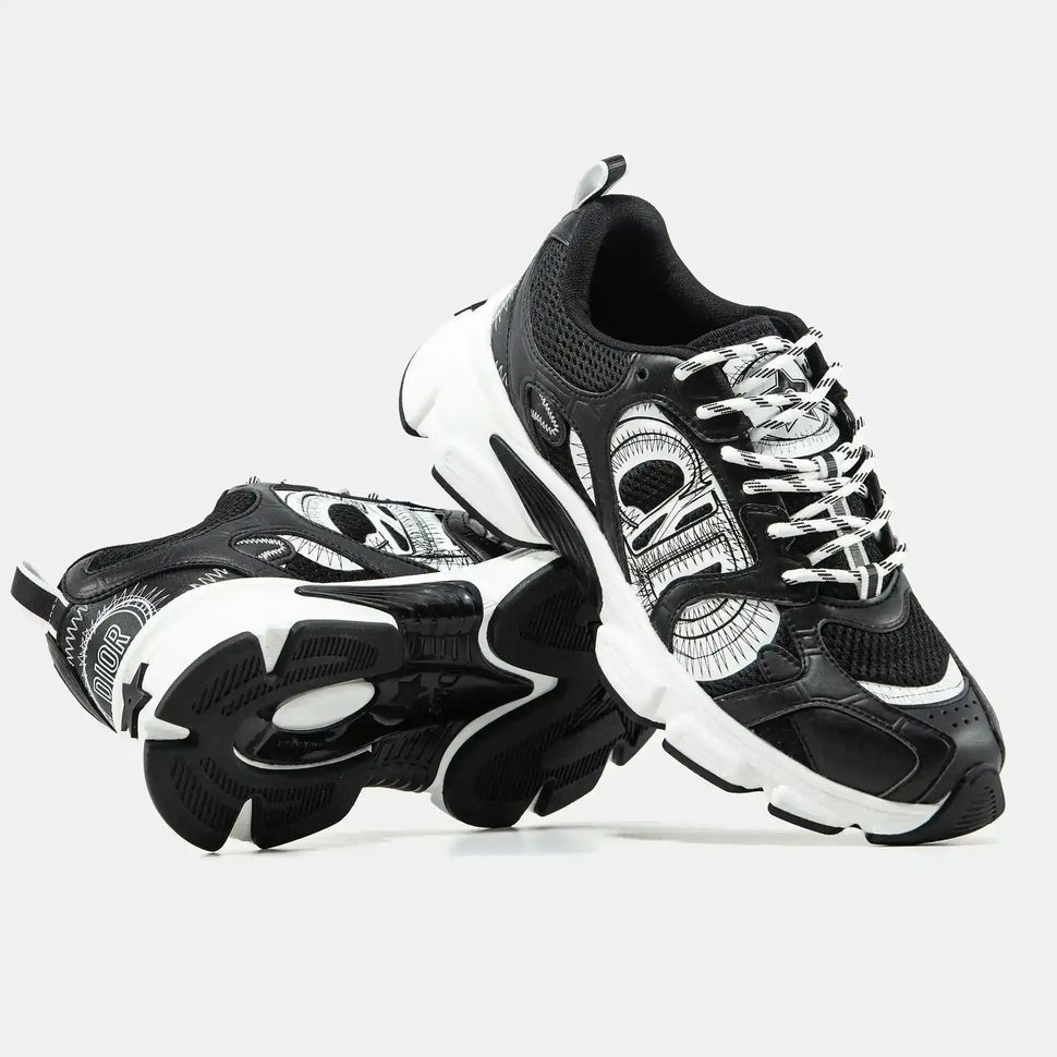 Dior Chrono Sneaker Black White Sketch Logo, 36