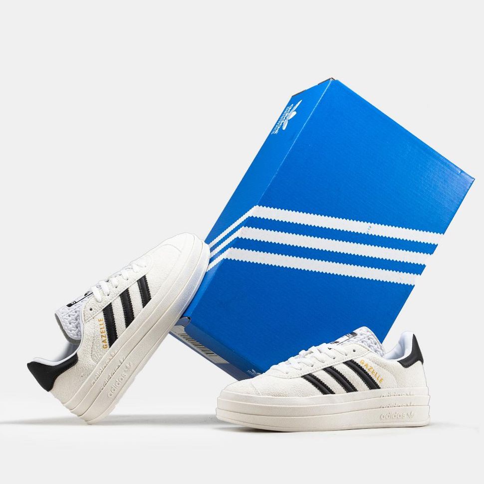 Кеди Adidas Gazelle Bold White Black 2579 фото