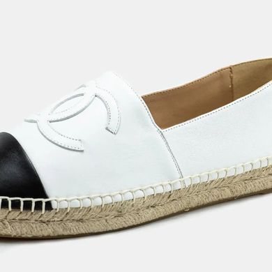 Chanel Leather Espadrilles White Black