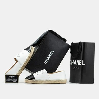 Chanel Leather Espadrilles White Black