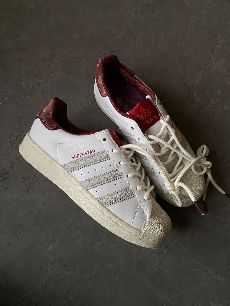 Кроссовки Adidas Superstar White Red v2 9718 фото