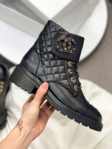 Chanel Lace-up Boots Black
