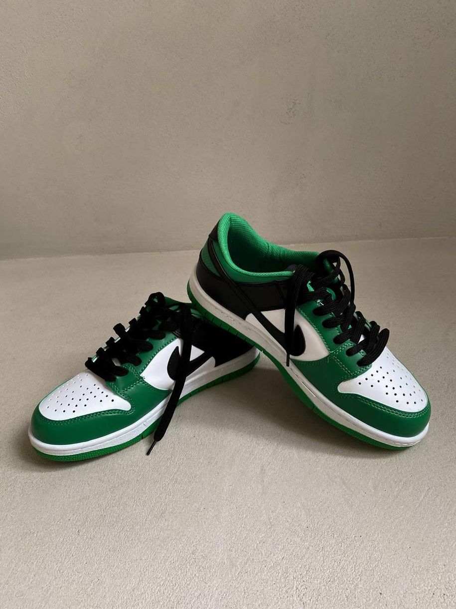 Nike Dunk Low Black White Green 7029 фото