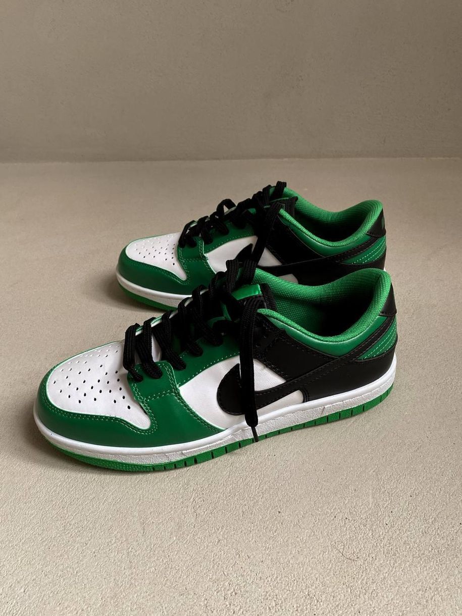 Nike Dunk Low Black White Green 7029 фото