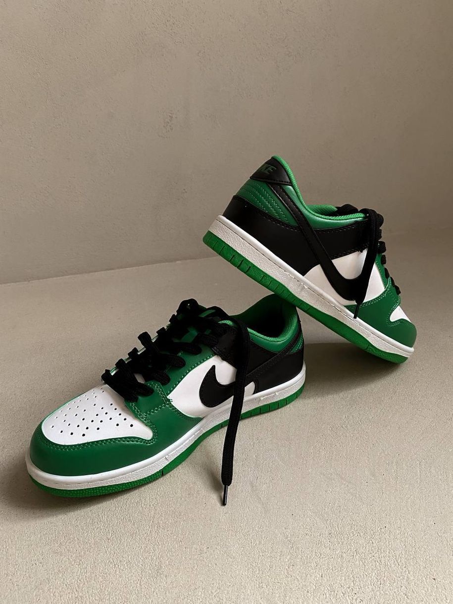 Кроссовки Nike Dunk Low Black White Green 7029 фото