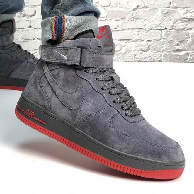 grey and red nike air force 1