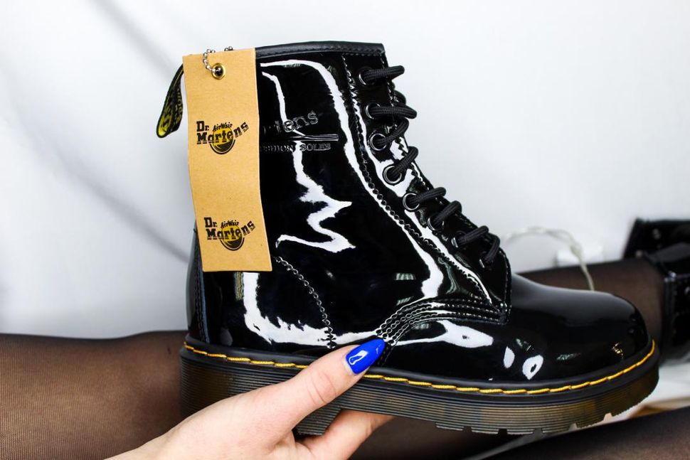 Черевики Dr. Martens 1460 Black Gloss Logo 6131 фото