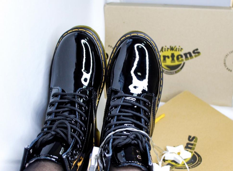 Черевики Dr. Martens 1460 Black Gloss Logo 6131 фото