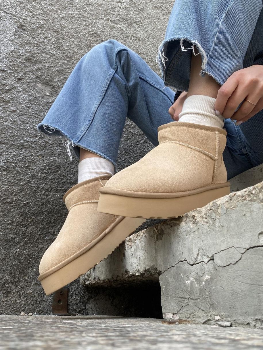 Зимові чоботи Ugg Classic Ultra Mini Platform Beige 9432 фото