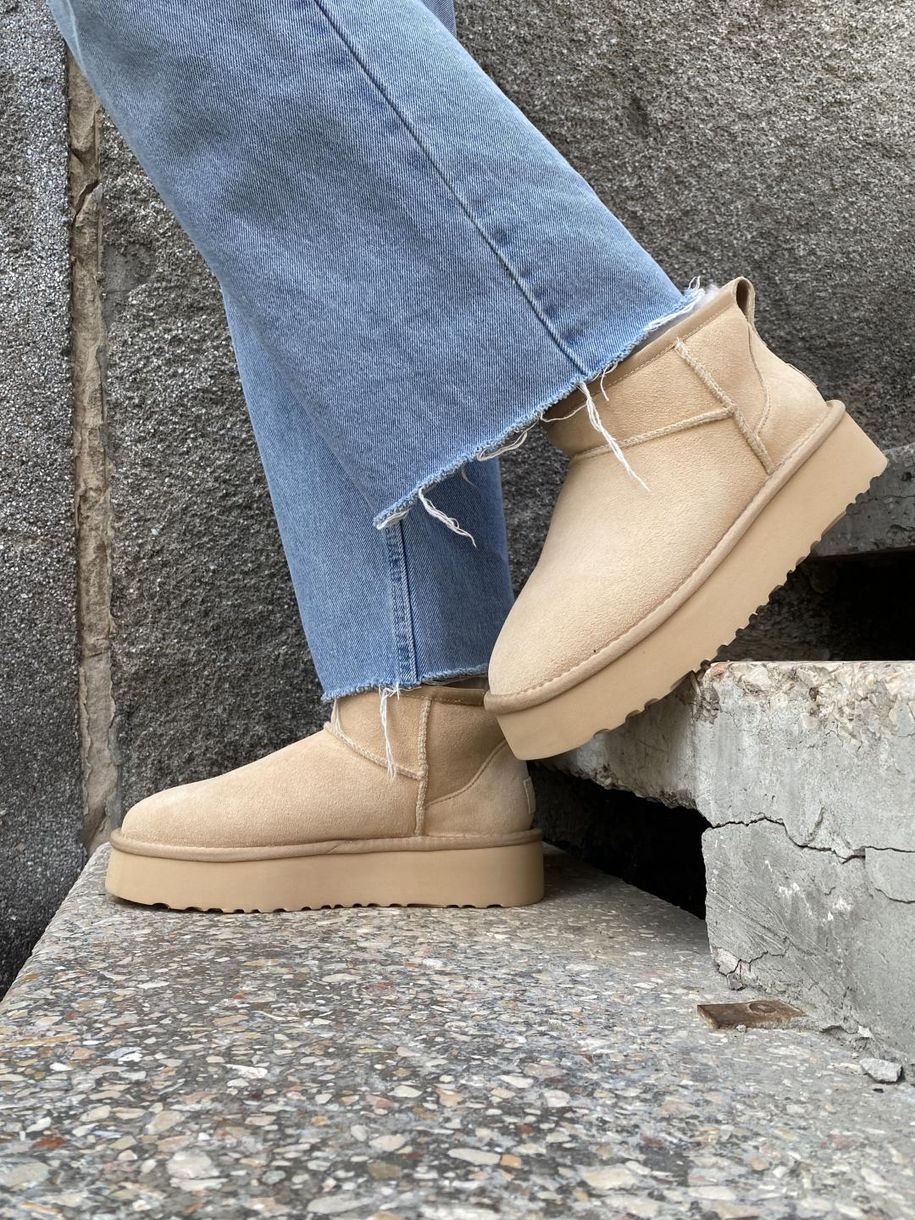 Зимові чоботи Ugg Classic Ultra Mini Platform Beige 9432 фото