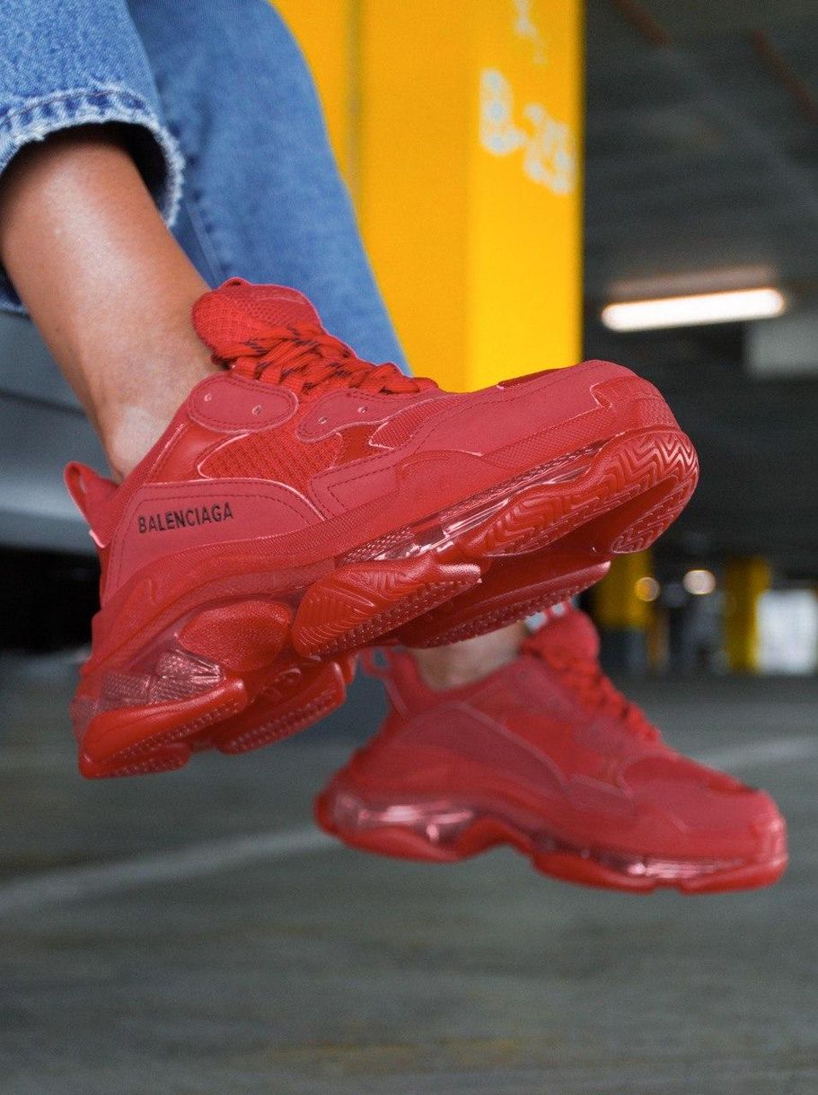 Кроссовки Balenciaga Triple S Clear Sole Red «Black Logo» 3475 фото