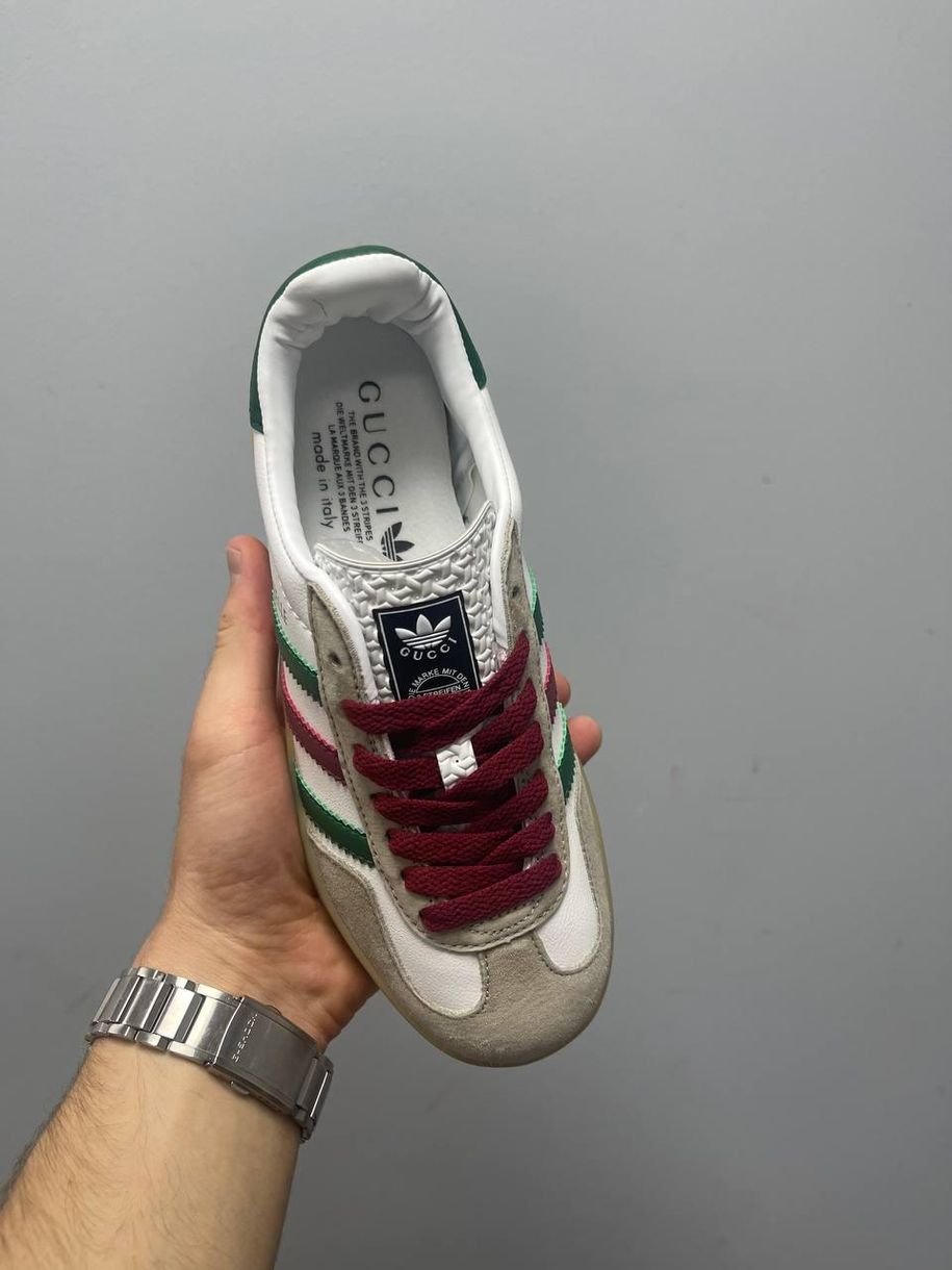 Кеды Adidas x Gucci Gazelle White Green Red 9277 фото