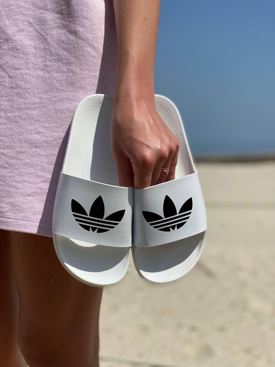 Шльопанці Adidas White Black Logo 7670 фото