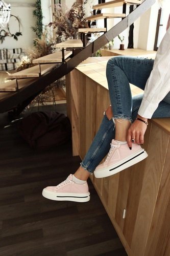 Prada Macro Re-Nylon Brushed Leather Sneakers Pink