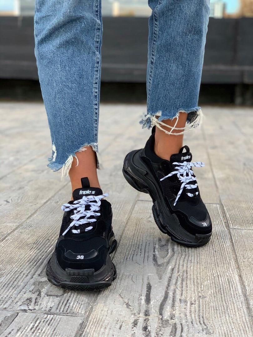 Кросівки Balenciaga Triple S Clear Sole Black «White Logo» 3454 фото