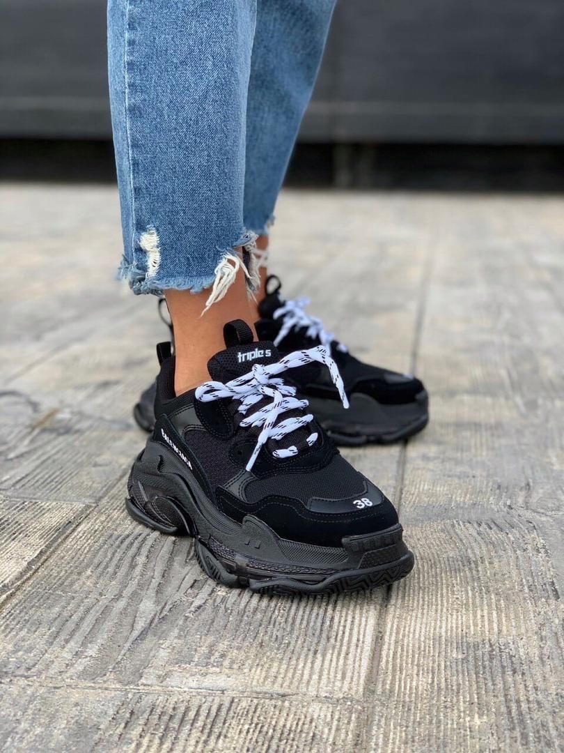 Кросівки Balenciaga Triple S Clear Sole Black «White Logo» 3454 фото