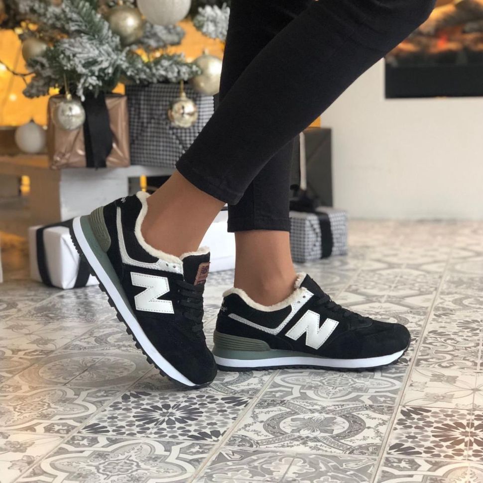 Зимові Кросівки New Balance 574 Black White Grey 3764 фото