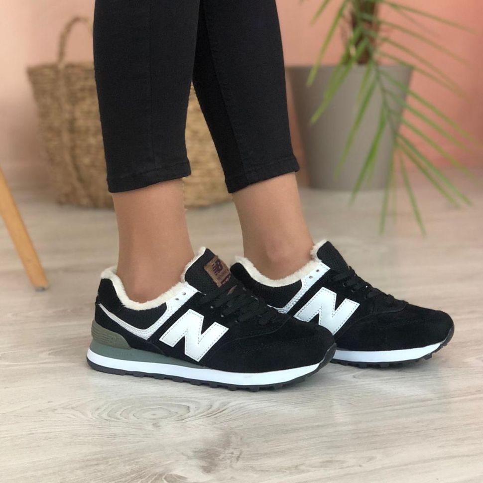 Зимові Кросівки New Balance 574 Black White Grey 3764 фото