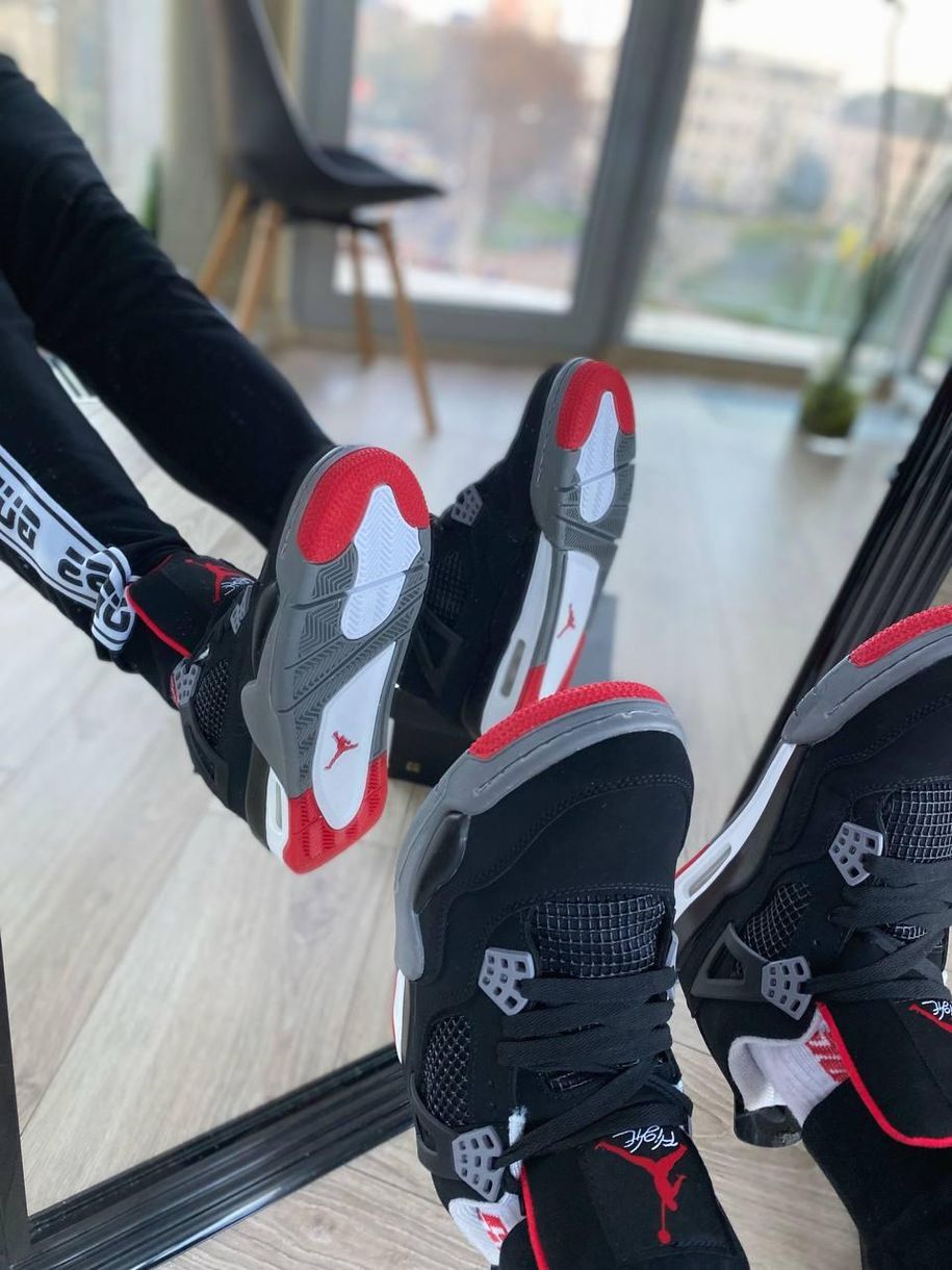 Nike Air Jordan Retro 4 Grey Black Red v2 10044 фото