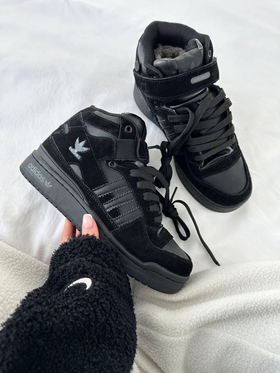 Зимові Кросівки Adidas Forum Black Suede Fur 9959 фото