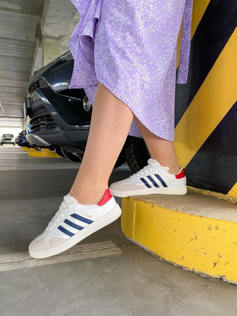 Кеди Adidas Samba Beige Red Blue 9126 фото