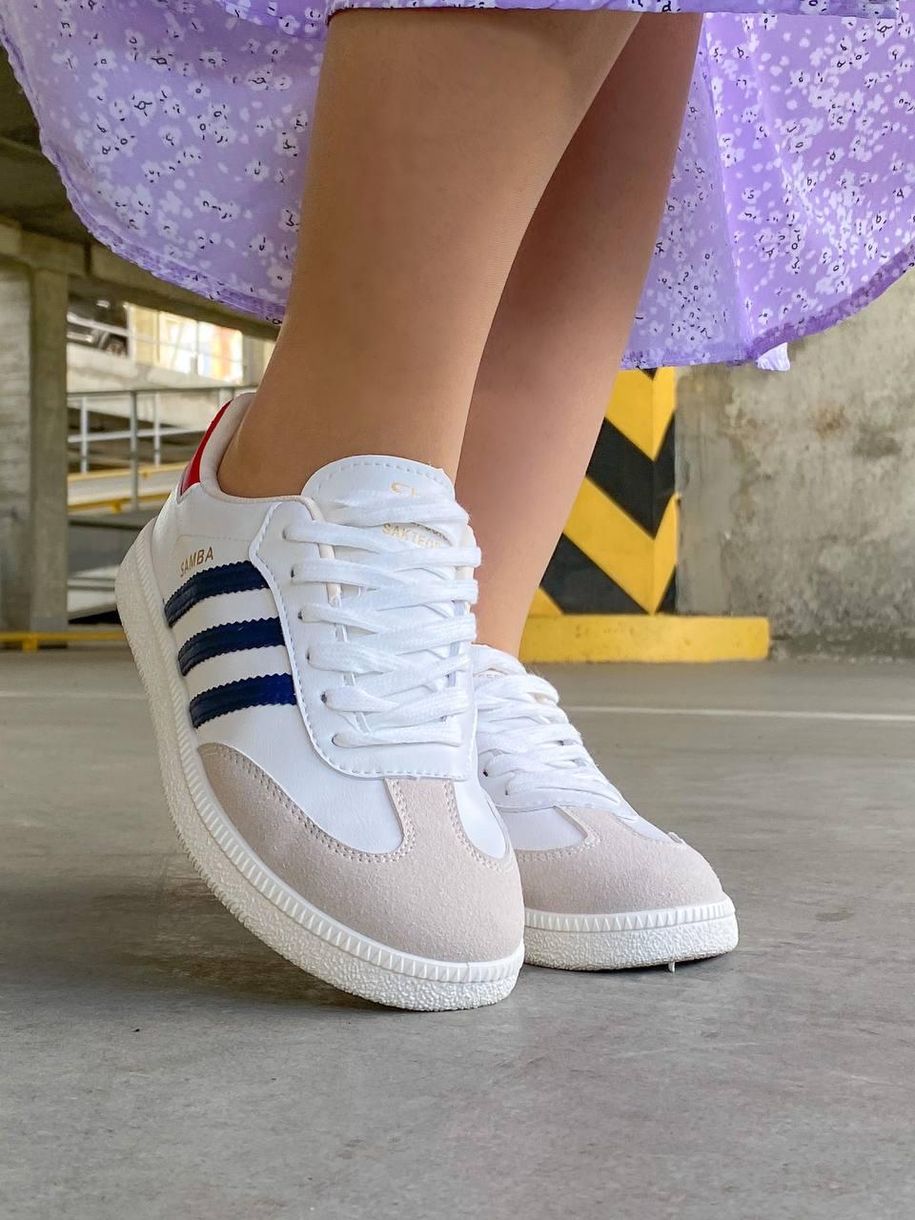 Кеди Adidas Samba Beige Red Blue 9126 фото