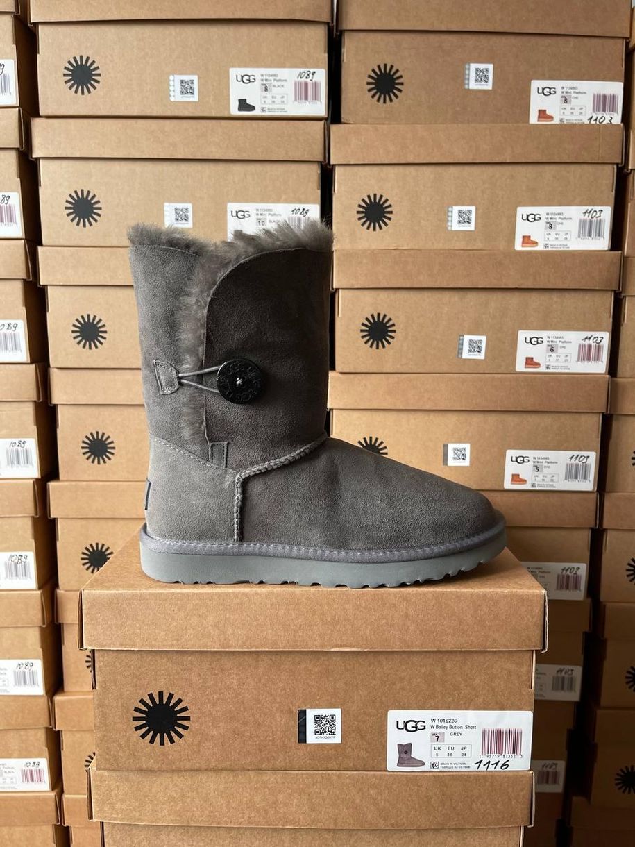 Зимові чоботи Ugg Short Bailey Button Grey 9967 фото