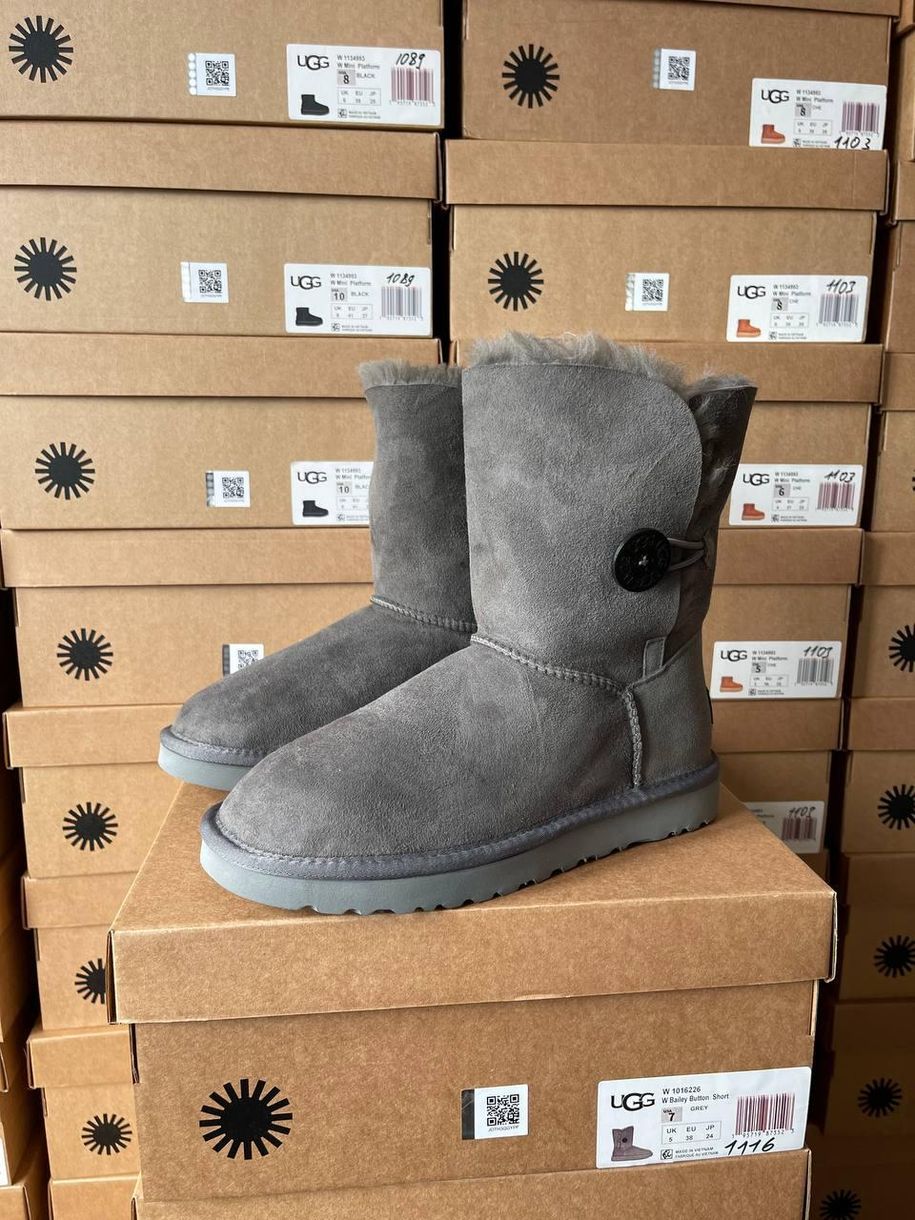 Зимові чоботи Ugg Short Bailey Button Grey 9967 фото